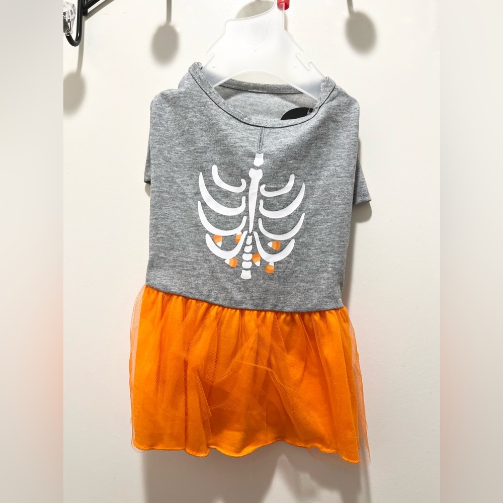 Pet Apparel Halloween dress Skeleton orange Small costume dog